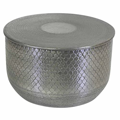 Casa Moro Beistelltisch ALAVA L Silber Ø 48 cm rund Hammerschlag Aluminium Kaffeetisch Couchtisch rund Luxus Sofa-Tisch modern TSV8053