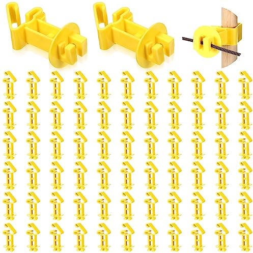 Geiserailie 66 isolanti per recinzioni elettriche a T, estensori isolanti per pali in legno, filo per recinzione elettrica, montaggio standard, clip a T per agricoltura e allevatori, giallo