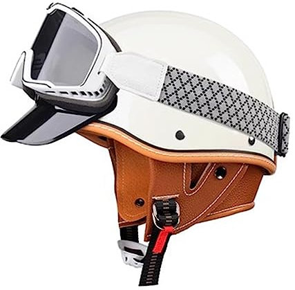 Vintage Casque Demi Moto, Casque Ouvert Femme Homme, Mobylette Pilote Casque avec Rétro Lunettes, Casques Bols pour Scooter Cruiser Cyclomoteur ( Color : D , Size : M=(55-56cm) )
