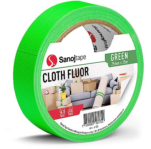 Sanojtape Nastro Telato Fluorescente 25mm x 25m Nastro per Lavori di Decorazione Artigianali Verde Fluorescente