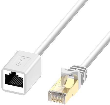J&D Extensión CAT6 para Ethernet LAN (2,7 Metro), Cable de Extensión RJ45 Ethernet Adaptador Macho a Hembra, Cable de Red con Conector RJ45, Compatible con Estándares Cat6/5e/5, Blanco, 1-Pack