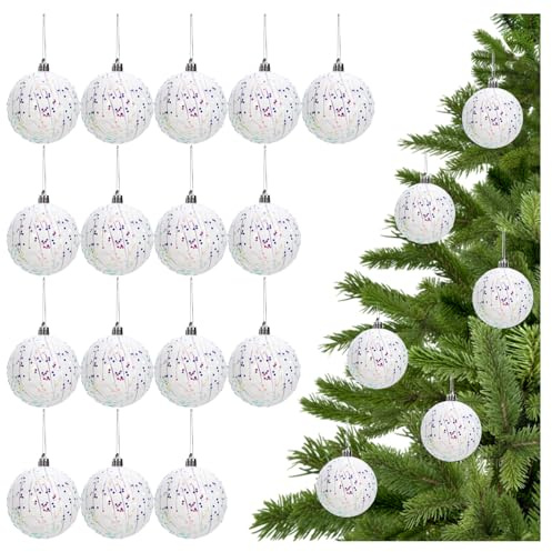 com-four® 16x Weihnachtskugeln, Christbaumkugeln bruchsicher | Baumschmuck für den Christbaum mit Anhänger