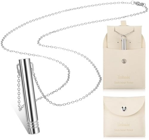 Fiada Angstlinderung Halskette Edelstahl Achtsames Atmen Halskette Tiefe Atemübung Halskette mit Tragbarer Schmucktasche für Herren Damen Stressabbau Entspannung Meditation (Stilvoller Stil)