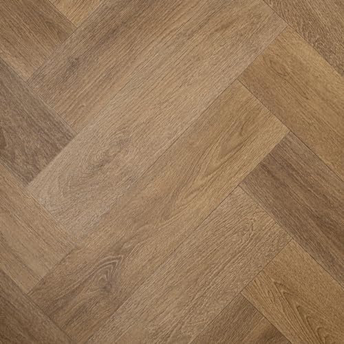 Natural Beige Herringbone Parquet Style Tasman Vinyl Flooring Realistic 3.8mm Slip Resistant Foam Backed Lino (3m x 2.5m)