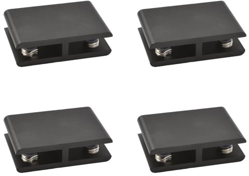 INCREWAY Abrazadera de vidrio, paquete de 4 soportes ajustables de doble cara de aleación de aluminio para estante de vidrio, soporte de abrazadera de clip de vidrio para 5-8 mm de grosor, 180 grados,