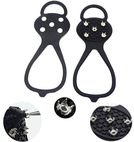 2 Pcs Spikes für Schuhe, Eisklampen Traktionsklampen Outdoor Anti-Rutsch mit 5-Krallen Ausrüstung Greifer Schneegriffe Kleets für Stiefel Schuhe Wandern Eisfischen Joggen Klettern Wandern, Schwarz