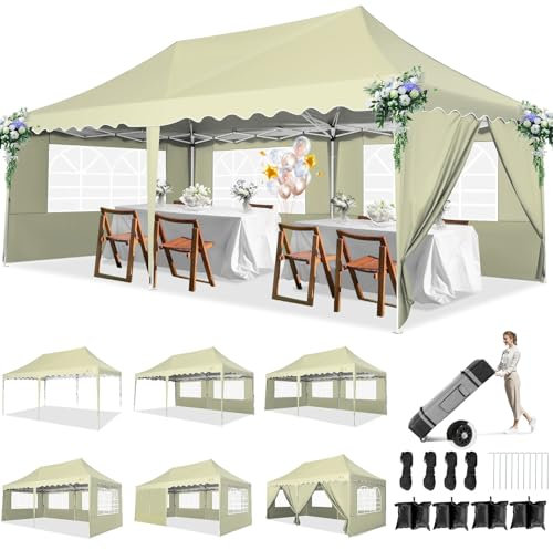 Hoteel Marquee Gazebo 3m X 6m Gazebo with Sides, Waterproof Outdoor Canopy with Roller Bag and Weight Bags, Pop Up Gazebo 3m X 6m Party Tent Foldable Event Shelter Garden Shelter, Khaki