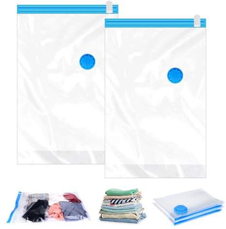 2Pack Vacuum Storage Bags for Clothes, 50x70cm Space Saver Vacuum Cubes Packing Bags, Travel Essentials Sealer Compression Bags, Storage Bags Vacuum Sealed for Travel Clothes Pillows Blankets Storage