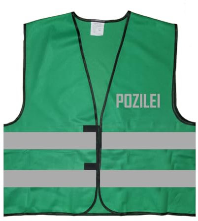 POZILEI - Lustiges Karneval Kostüm (Nicht Polizei) Warnweste BZW. Signalweste mit reflektierendem Aufdruck - Größe L/XL, Grün