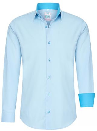 Rusty Neal Herren-Hemd Pastellfarben Premium Slim Fit Langarm Cotton-Stretch Kontrast Hemd Business-Hemden Freizeithemd 66, Größe:2XL, Farbe:Aqua