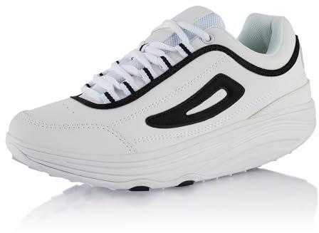 Fusskleidung® Damen Herren Sneaker Abrollsohle Sportschuhe leichte Gesundheitsschuhe Weiss Schwarz Weiss EU 39