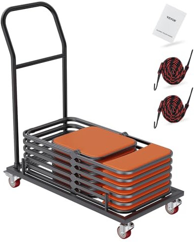 VEVOR Chariot de chaise pliant en fer avec 12 chaises, chariot d'étagère pour chaises pliantes avec 4 roulettes, chariot de transport de rangement pour chaises empilables à plat en plastique, résine