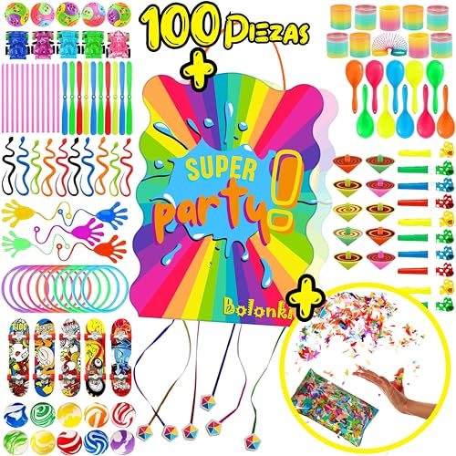 Bolonki Piñata Cumpleaños Infantil Grande + Relleno Piñata de Cumpleaños Infantil (100pcs)+ Papel Confeti PACK SUPER PARTY 3en1- Relleno Piñata, Piñatas Infantiles, Juguetes Piñata Cumpleaños