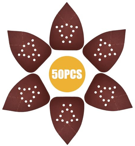 50 Stück Schleifpapier Dreieckschleifer, 120 Körnung 12-Loch Schleifpads Klett Schleifpapier Deltaschleifer Schleifblätter für Dreieckschleifer 135 x 95 mm