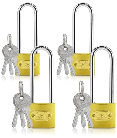 Confezione da 4 lucchetti ad arco lungo con chiavi, 32 mm, serrature con chiavi, per scuola, palestra, armadietti, bagagli, in ottone massiccio