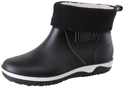 UnoSheng Stivali da pesca corti da uomo, caldi, imbottiti, impermeabili, impermeabili, per uomini, per attività all'aperto, antiscivolo, per la pioggia, casual, per gli stivali, Nero , 40 EU