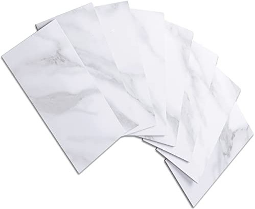 AULIGET 4 Pieces Polished Marble Subway Self Adhesive Wall Tiles, 3mm Ceramic Look PVC Stick on Tile, Splashback Tile Stickers for Kitchen & Bathroom (3 x 6 Inches)