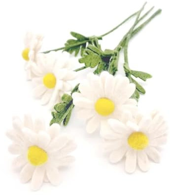Nepalaya - 5 weiße Margeriten Strauß - Blumen aus Filz - Blumenstrauß - Filzblüten - handgemacht