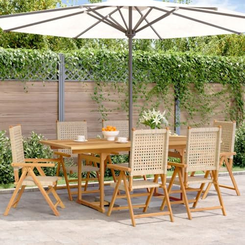 CIADAZ 7-TLG. Garten-Essgruppe Poly Rattan und Massivholz Beige, Esstisch Mit Stühlen Set, Gartenmöbel Sitzgruppe, Balkon Möbel, Gartenlounge Set, Terrassenmöbel, Balkonmöbel Set - 3281732