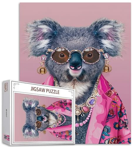 Cute Koala Jigsaw Puzzle Pink Floral Clothes,1000 Teile für Erwachsene,Lustige Tier Illustrationen,Creative Style Puzzles interessante Familienaktivitäten,Bunte DIY Jigsaw Puzzle Geschenke Home Decor