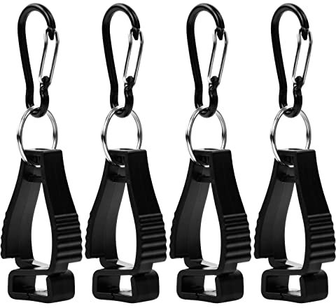 Ehuihuan Porta Guanti Cinturone – Robusto Portaguanti per Cinturone, Supporto per Guanti con Moschettone in Plastica, Supporto Robusto in Plastica, Confezione da 4, Nero