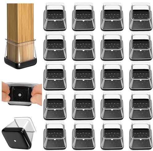 Chair Leg Covers, 20 PCS Chair Leg Floor Protectors Cap, Furniture pad, Silicone Carpet Protector Table Feet Cover, High Elastic Soft Rubber No Noise No Scratches (Square-L Fit: 26-36mm)