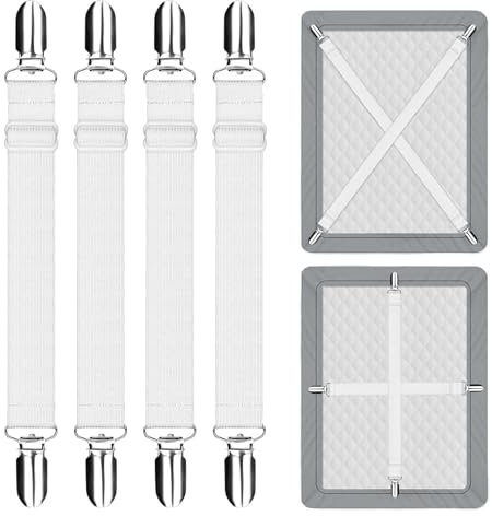 Bettlakenspanner Verstellbar,4 Stück Bettlaken Spanner,35-210cm Bettlaken Spanngurte,Bettlaken Halter,Spanner für Bettlaken,Spannbettlaken Spanner,Betttuchspanner für Bettlaken Matratzen Sofa - Weiß