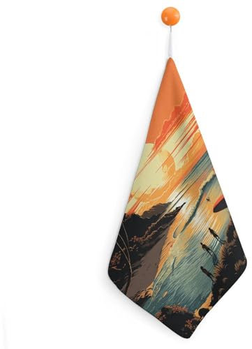 QWNMD Mikrofaser Handtücher Kleine Handtücher mit Aufhängeschlaufe Saugfähig Weich Kleines Hängetuch Original Poster für Endless Summer Bedruckter kleiner quadratischer Schal für den Einsatz in der