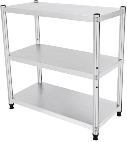 SUONTY Edelstahl Küchentisch, 3 Böden Arbeitstisch Küchentisch Zerlegetisch Küchenregal Edelstahlregal, 30kg Belastung, für Speisekammern, Restaurants, Küchen, Großküchen,80x80x40cm,Silver