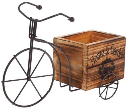 SHINEOFI Innovative Tricycle Shape Pen Holder Standing Planter Wooden Flowers Box Iron Planter Holder