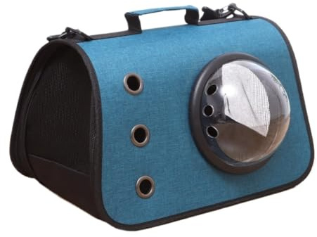 cat Bags Portable Folding Cat Bag Trendy Transparent Outdoor Portable Cat Backpack Three-Hole Breathable Linen Pet Bag Soft Side Travel Cat Bag(Blue)