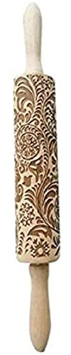 Rouleau à pâtisserie, rouleau à pâtisserie en bois gaufré, rouleau à pâtisserie en relief 3D, avec motif floral
