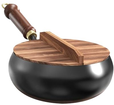Japanische Eisenpfanne Mit Holzdeckel, Unbeschichtete Eisenpfanne, Mit Wärmespeicherfunktion, Mit Holzdeckel Zum Kochen Braten, Für Küche, Vielfältige Kulinarische Stile