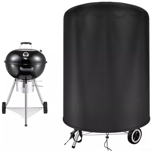 Oniissy Für Raweao Kugelgrill-Abdeckung für Weber 57 cm wasserdichte Grillabdeckung, Oxford-Gewebe, schwarz, rund, mit Riemen, 70 x 70 cm, wetterbeständig, Outdoor-Grillzubehör