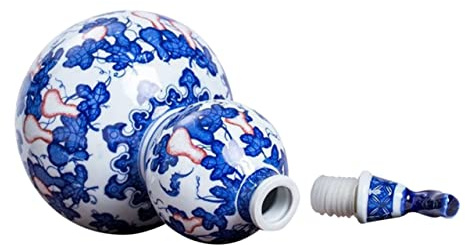 Warmhm Empty Wine Bottle Blue White Ceramic Liquor Holder Vintage Design Home Storage