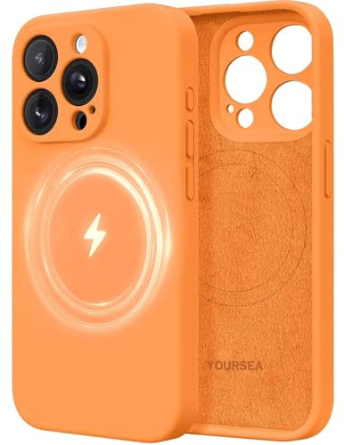 Yoursea Magnetic Case for iPhone 12 mini Phone Case Accossories with Full Camera Len Protector Liquid Silicone Shockproof Gel Rubber Phone Case for iPhone 12 mini Orange