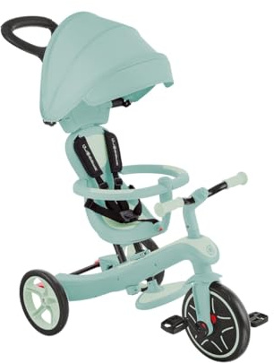 GLOBBER Explorer Trike 4in1 ECO – Kinderwagen, Dreirad und Laufrad, 10/8,5 Zoll, TPR-Sitz, höhenverstellbar, Pistazie