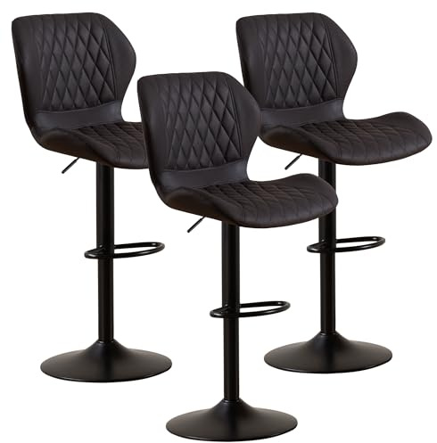 YUUIJOAA Barhocker Höhenverstellbar, 360°Drehstuhl Küchenstuhl, Bar Stühle mit Lehne, Barhocker für Esszimmer Heimbar Kücheninsel Bar Stool (Schwarz, 3 PCS)