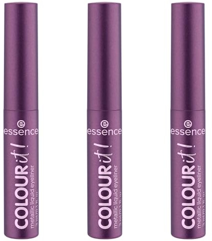 essence COLOUR it! metallic liquid liner, Eyeliner, Nr. 02, Violett, hochpigmentiert, metallisch, vegan, ohne Mikroplastikpartikel, Nanopartikel frei, ohne Parfüm, 3er Pack (3x3ml)