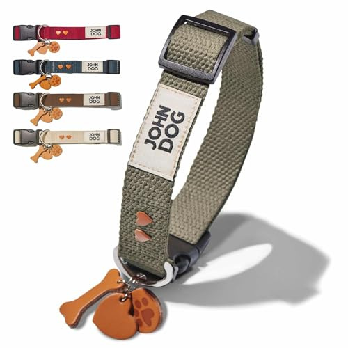JOHN DOG Hundehalsband Manifest Olive, Verstellbares Halsband Hund, für Kleine bis Große Hunde & Welpen, Komfort & Weich Hundezubehör, Größe M