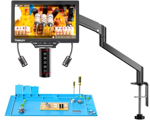 TOMLOV TM3K-AF Max 10,1 HDMI Mikroskop Digital mit One-Touch-Autofokus | PCB-/Münzprüfung, Fokusvorwahl, 2000X, 3K-Video/38MP-Fotos, IPS-HD-Display, 360° Flexarm, Dual-LED, PC/TV-Kompatibel