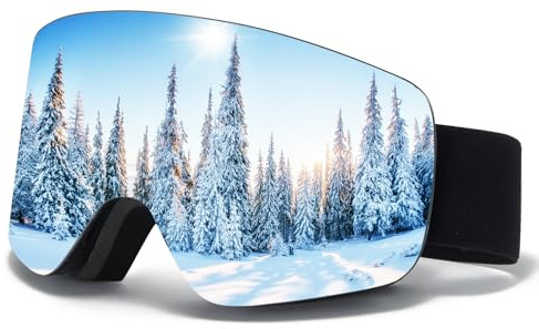 Skibrille für Unisex,Snowboard Brille OTG mit Anti-Rutsch Kopfband UV-Schutz Anti-Nebel,Skibrillen Vollständig Plattiertes REVO Einstellbare,Ski Goggles für Skifahren Radfahren (01-Silber/Schwarz)