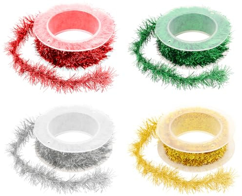 FIGCY 4 Rotoli di Lamè Natalizi Rosso, Verde, Oro, Argento | Decorazioni per Albero di Natale, Feste, Confezioni Regalo e Artigianato