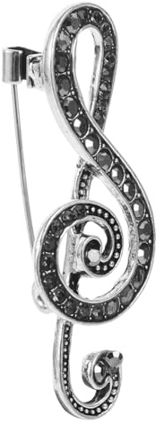 Damen Musiknoten Brosche mit Strass, Zinklegierung, Silber | 1 Stück, Polierte Oberfläche mit Strass, für Büro Outfits und Festliche Anlässe