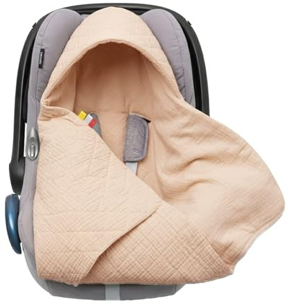 Solvera_Ltd Einschlagdecke Babyschale Musselin Baumwolle 78x78 cm | Kapuze, Klettverschluss, für Autositz Kinderwagen, 3-/5-Punkt-Gurt, Frühling Sommer Herbst bis 25 Grad, Oeko-Tex Klasse I