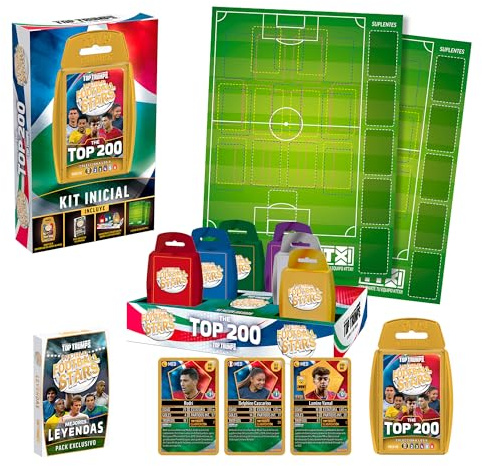 Bizak Futbol Mundial Top 200 Starter Kit, Kit Inicial con 34 Trading Cards, 18 Leyendas del fútbol y Campo de Juego, Cartas coleccionables para Jugar y competir, +4 años (64570002)