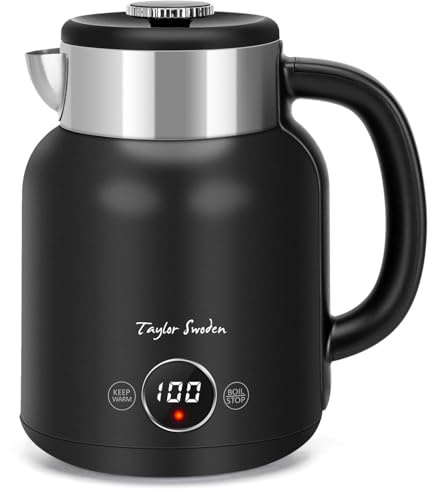 Taylor Swoden 1.7L Cool-Touch Electric Kettle with 5 Temp Settings, 2200W | Premium Stainless Steel, Digital Led Screen, Keep Warm Function, Quiet Cordless Design, Double-Wall Insulation, Black
