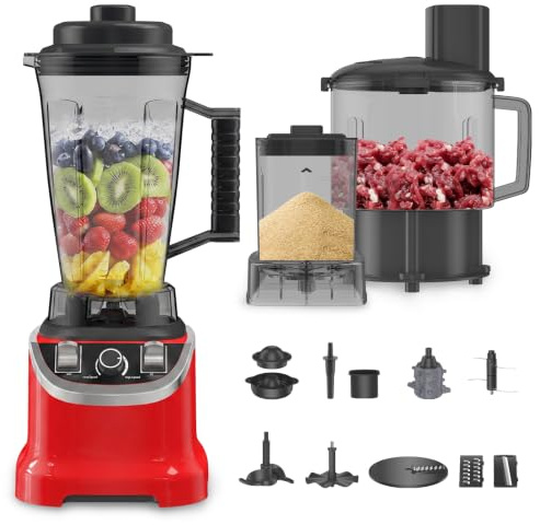 Batidora licuadora de 9500 W 3L, 32000 RPM, 8 en 1 batidora multipropósito con cuencos para jugo, picar, moler, amasar, rallar - acero inoxidable