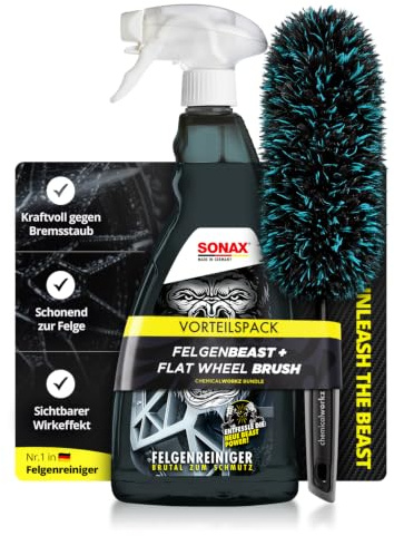 SONAX FelgenBeast Felgenreiniger 1L mit chemicalworkz Flat Wheel Brush | Felgenreiniger Set mit Mikrofaser Felgenbürste | 2-teilig