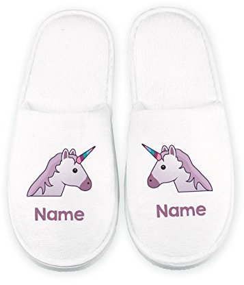 Cera & Toys® Einhorn Pantoffel aus kuscheligem Frottee mit Aufdruck Ihres Wunschnamens